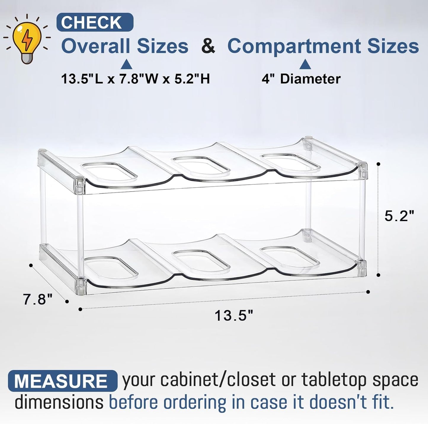 Skiennix Stackable Water Bottle Organizer - Large Compartment for Stanley Tumblers | Clear 2-Tier Rack Holds 6 Bottles