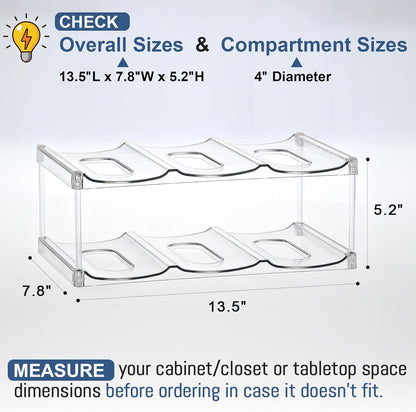 Skiennix Stackable Water Bottle Organizer - Large Compartment for Stanley Tumblers | Clear 2-Tier Rack Holds 6 Bottles