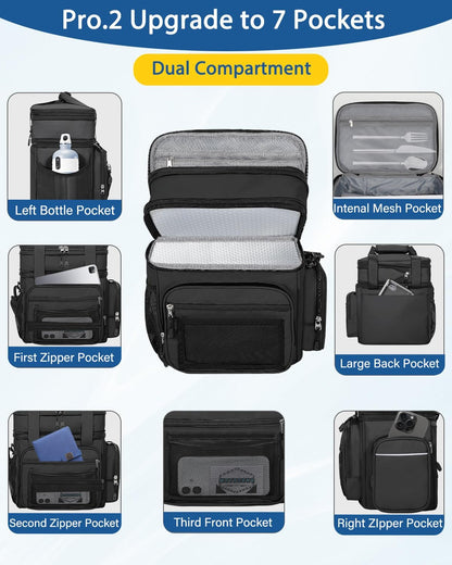Skiennix Expandable Lunch Box Cooler Bag - Insulated Heavy-Duty Design for Men & Women | Large 15L Black Lunchbox for Work & Picnics