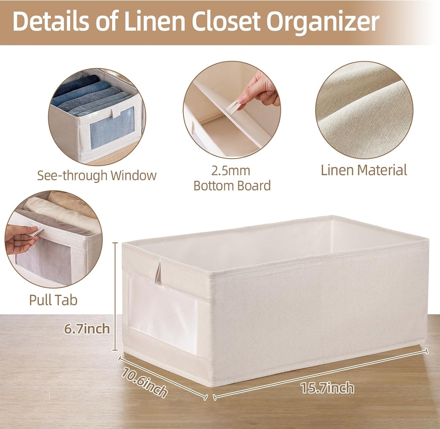 Skiennix Linen Closet Organizers - 6 Pack Foldable Storage Bins with Clear Window for Clothing & Jeans