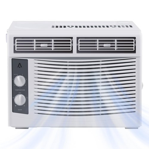 5000-BTU Window Air Conditioner, Small Window AC for Rooms Up to 150 Sq. ft, Mechanical Controls, Fixed-Frequency Cooling with Cooling & Fan Modes, Washable Filter and Installation Kit