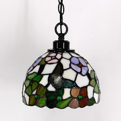 ZJART Small Tiffany Pendant Light Plug in Stained Glass Swag Lamp 8X8X181 Inch Hanging Lamp (Flowers Butterfly for Dining Room Living Room