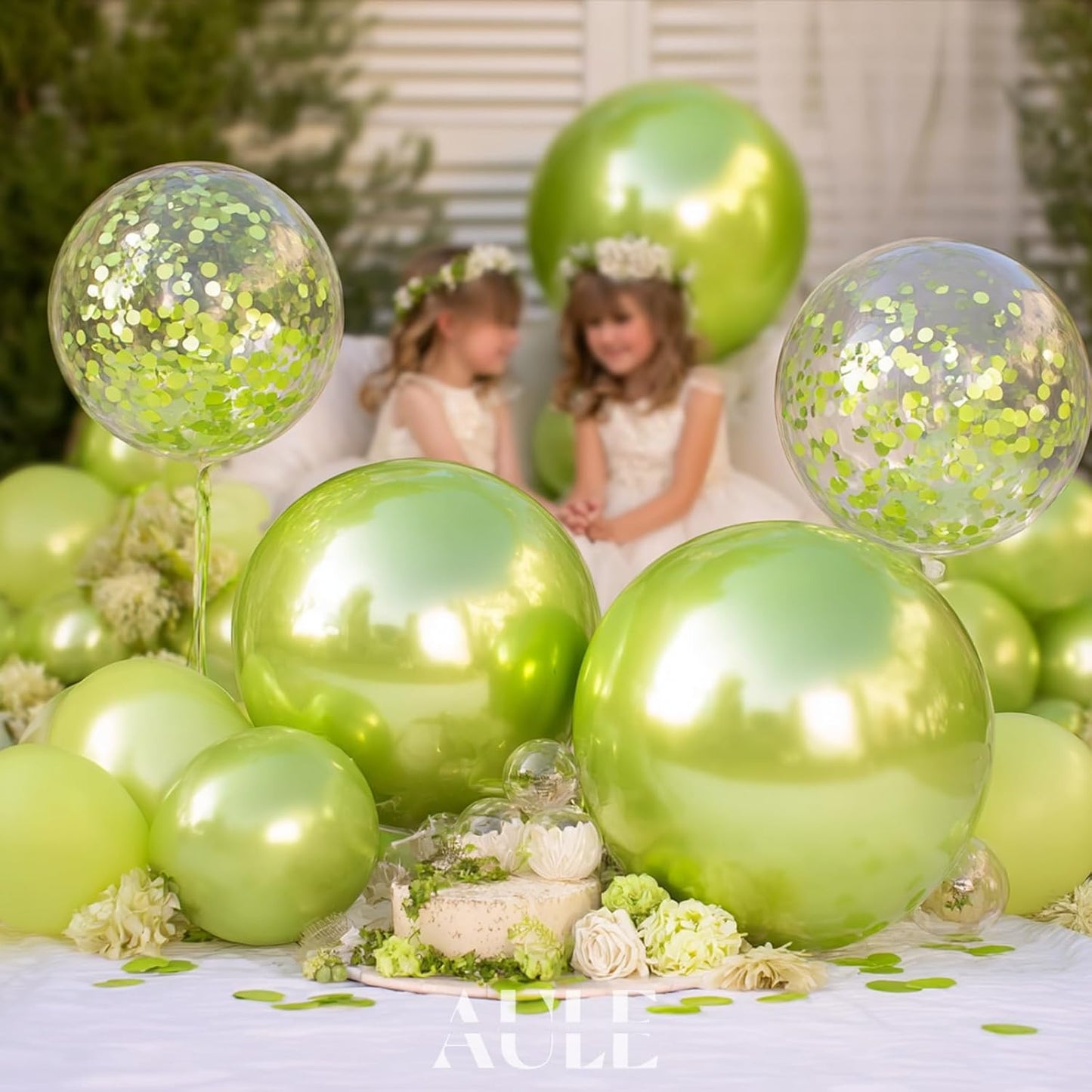 AULE 100Pcs Metallic Lime Green Balloons - Shiny Chrome Latex for Parties | 18/12/10/5 Inch