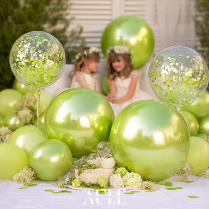 AULE 100Pcs Metallic Lime Green Balloons - Shiny Chrome Latex for Parties | 18/12/10/5 Inch