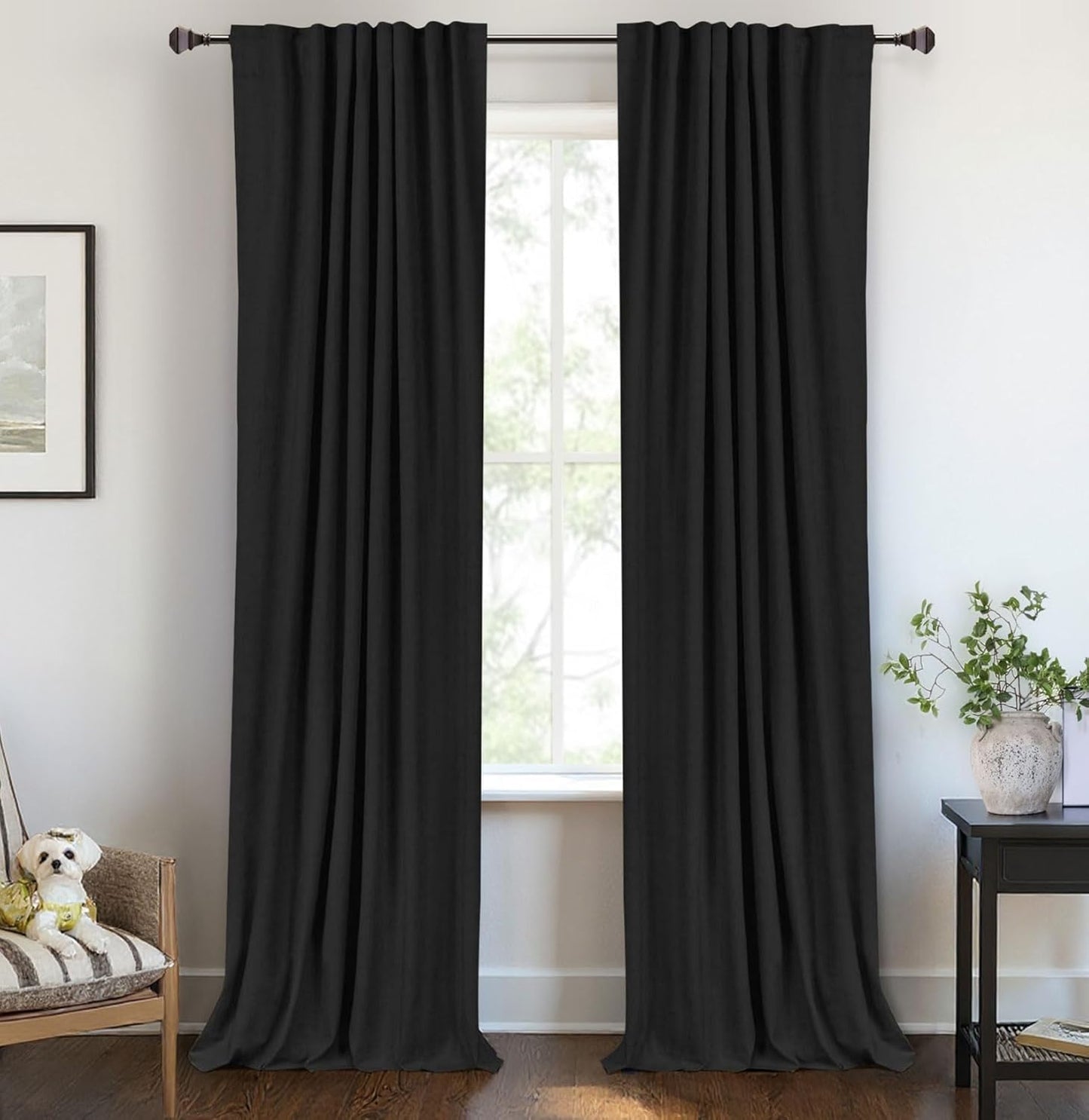 Skiennix 100% Blackout Linen Curtains - Thermal Insulated Drapes for Bedroom | 2 Panels, 50" W x 72" L, Black
