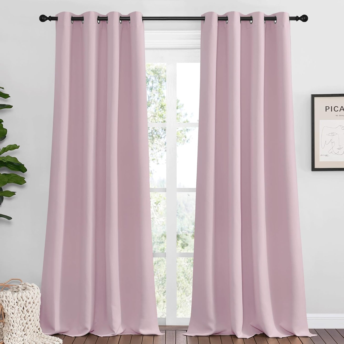 NICETOWN Baby Pink Blackout Curtains - Thermal Insulated 102" Long Drapes for Large Windows | 2 Panels, 55" Wide