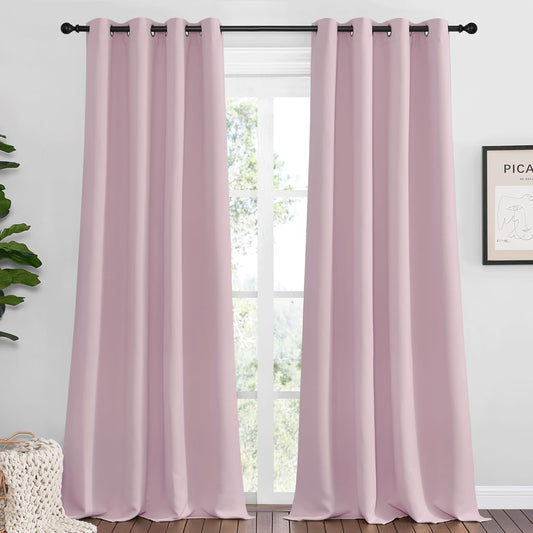 NICETOWN Baby Pink Blackout Curtains - 90-Inch Thermal Insulated Drapes for Large Windows | 2 Panels, 55" Wide