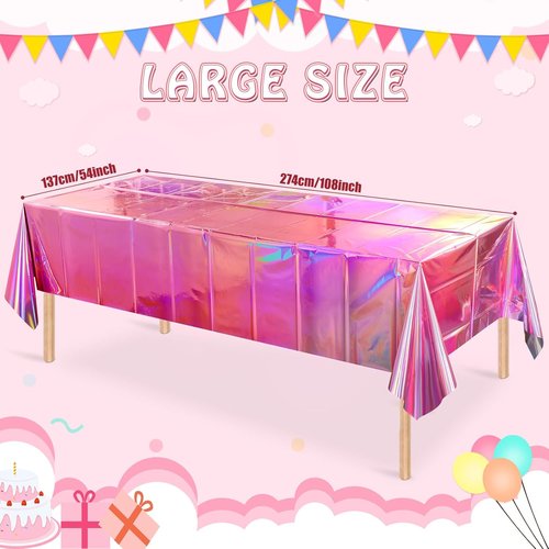 FunnyPars Iridescent Pink Tablecloths - Shiny Disposable Laser Rectangle Covers | 54x108 Inch Party Decorations