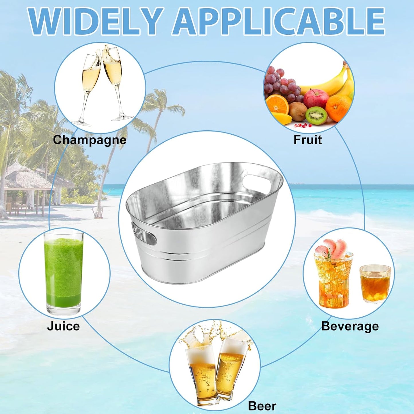 MIVIDE 4 Pack Galvanized Tub 3.3 Gallon Ice Bucket Large Metal Champagne Drink Bucket with Handles Galvanized Ice Buckets for Parties Mimosa Bar Cocktail Bar