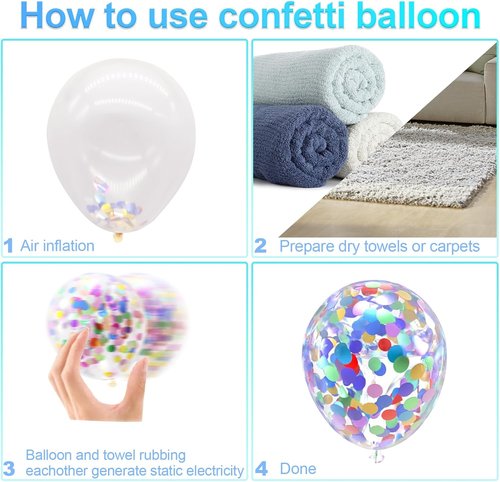 Bezente Rainbow Confetti Balloons - 60 Pack of 12-Inch Helium Balloons for Party Decorations