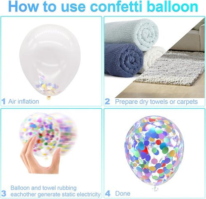 Bezente Rainbow Confetti Balloons - 60 Pack of 12-Inch Helium Balloons for Party Decorations