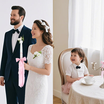 Skiennix 16-Piece Pink Candlestick Bow Set - Elegant 13-Inch Ribbon Bows for Weddings & Home Decor