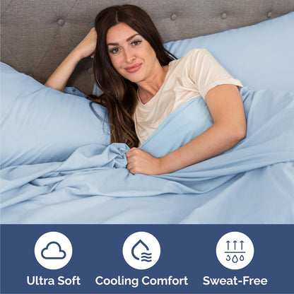 Queen Size 4-Piece Sheet Set by [Brand Name] - Comfy, Breathable & Cooling Bedding - Soft, Wrinkle-Free, Deep Pockets - Light Blue