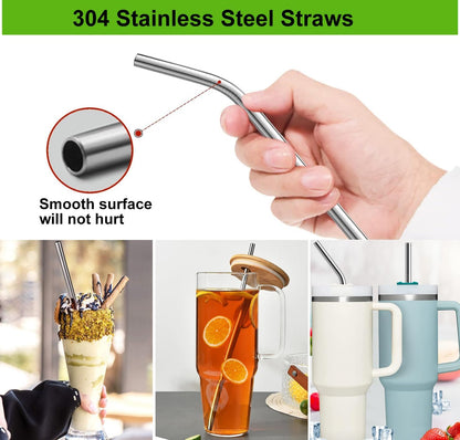 Stanley 12" Stainless Steel Straws - Reusable Metal Straws with Cleaning Brush | 4 Pack for 40 oz & 30 oz Tumblers