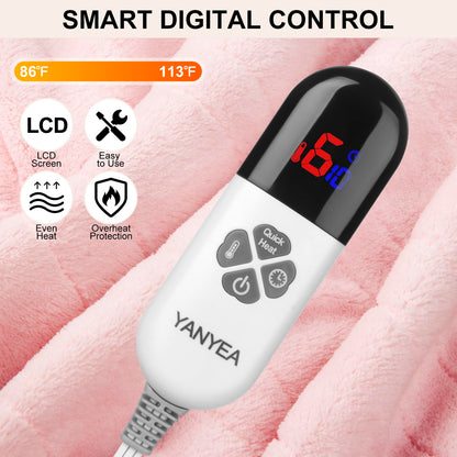 YANYEA Electric Heated Throw Blanket Sherpa 62"x84" Pink Machine Washable 6 Heat Settings 10 Hours Auto Off Overheat Protection for Home Office Use