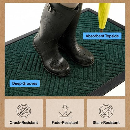 GORILLA GRIP 100% Waterproof All-Season WeatherMAX Doormat US Designed Natural Rubber, Stain and Fade Resistant, Low Profile Indoor Outdoor Door Mats, Easy Clean Patio Mat, 23x35, Green Diamond