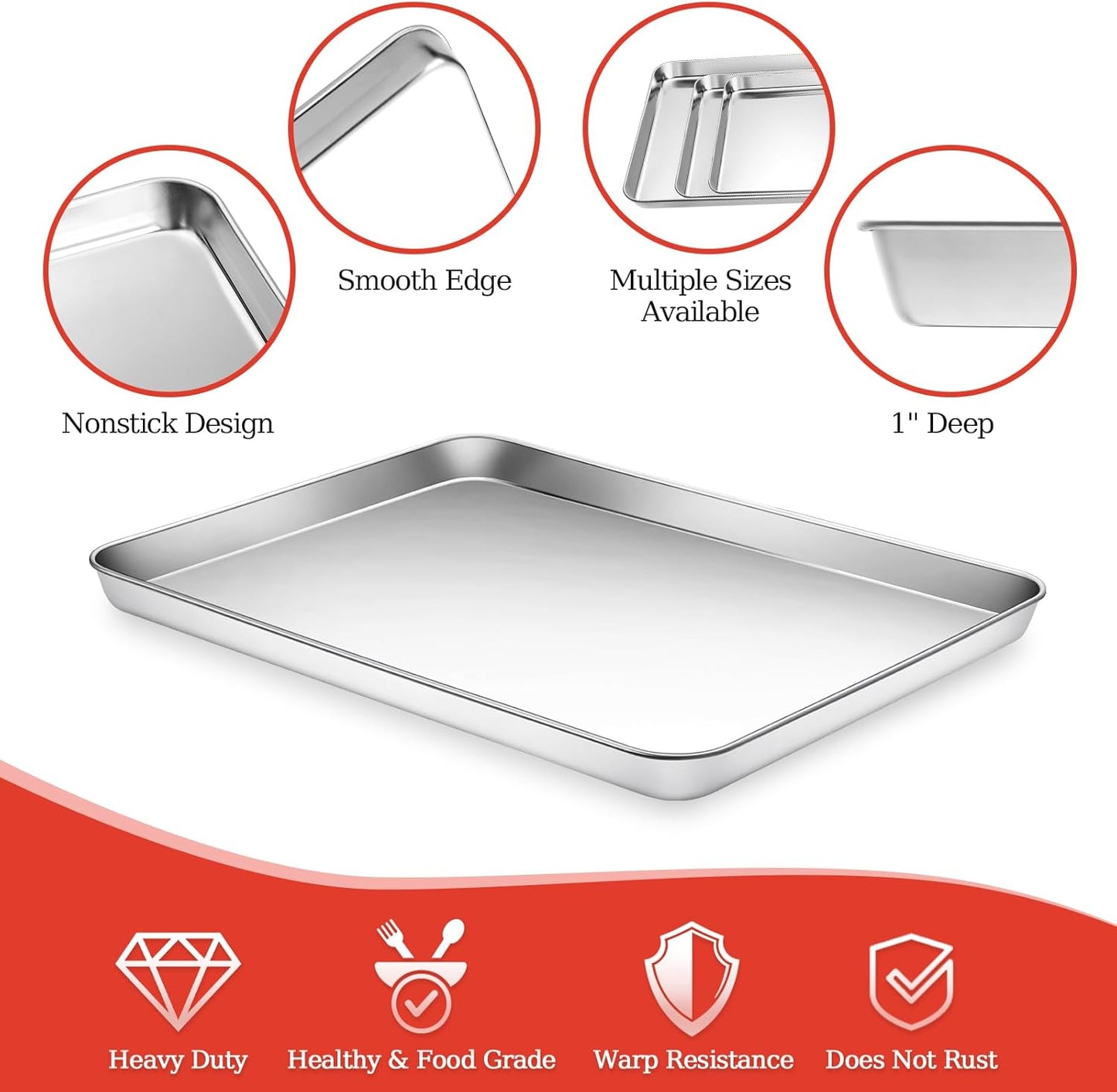 CEKEE Stainless Steel Baking Sheet Set - 6PCS Cookie Sheets with Silicone Baking Mats for Oven Use