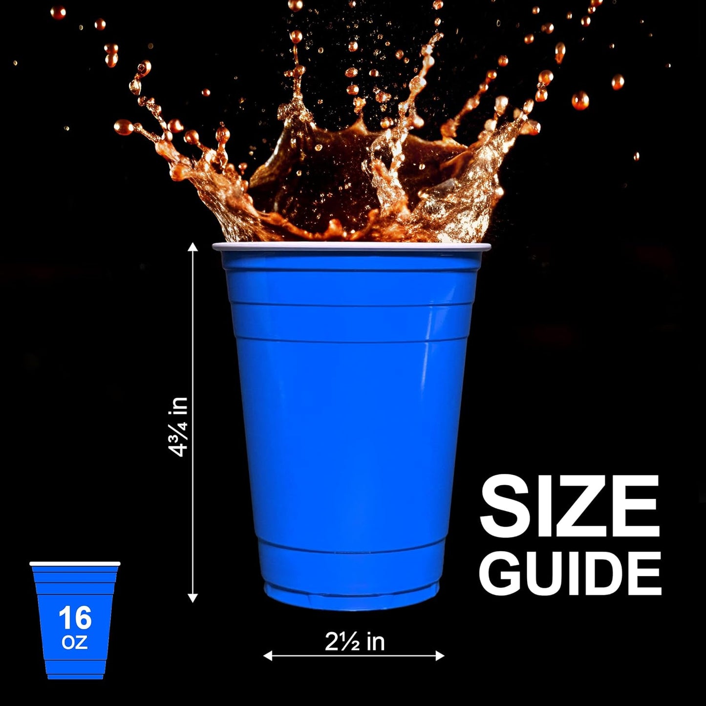 PAMI 16oz Blue Plastic Party Cups - Pack of 30 Disposable Drinking Glasses for Iced Tea, Beer & Cocktails