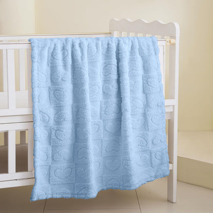 Skiennix Soft Cozy Fleece Baby Blanket - Fluffy Heart Checkered Pattern | Warm 30"x40" Light Blue Crib & Stroller Blanket for Newborns & Toddlers