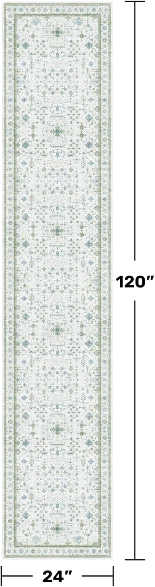 Hazo Haus Oushak Runner Rug - Floral Pastel Boho Design, Washable Low Pile, 2x10 ft - Cream, Blue & Green