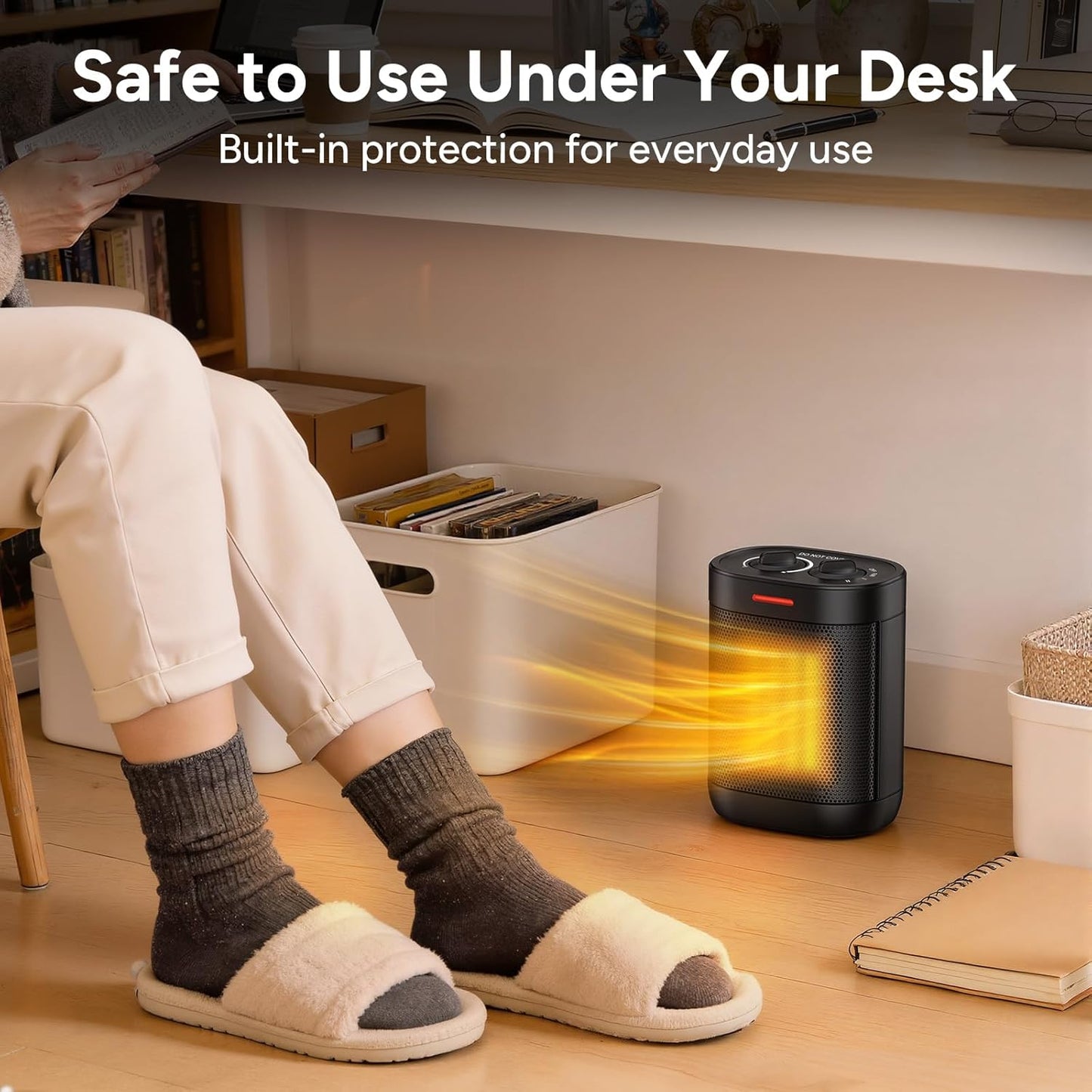 Pereysi Ceramic Personal Space Heater - 1000W/700W Low Wattage Electric Heater for Office & RV | Quiet Mini Design