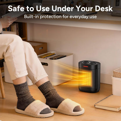 Pereysi Ceramic Personal Space Heater - 1000W/700W Low Wattage Electric Heater for Office & RV | Quiet Mini Design
