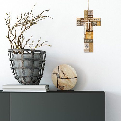 Jetec Wooden Cross Wall Decor - Christian Easter Sign with Biblical Verse | 10.6 x 6.1 Inch Farmhouse Decoration