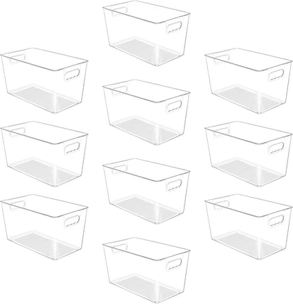 YIHONG Clear Pantry Organizer Bins - 10 Pack Plastic Storage Containers with Handles for Kitchen & Bathroom