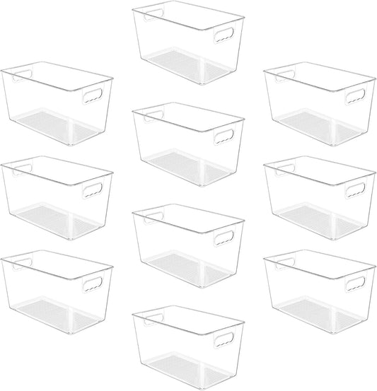 YIHONG Clear Pantry Organizer Bins - 10 Pack Plastic Storage Containers with Handles for Kitchen & Bathroom