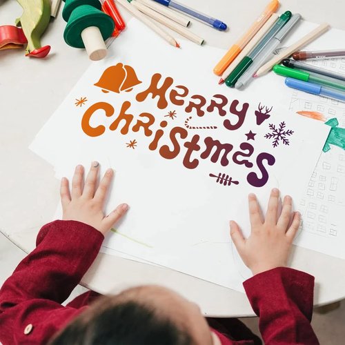 EXCEART Christmas Santa Footprint Stencils - 6 Hollow-Out Designs for Floor, Wood, Window, Wall