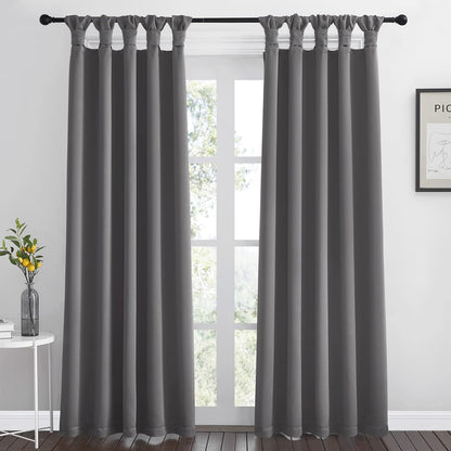 NICETOWN Blackout Curtains - Twisted Tab Top Design, Noise Reducing & Thermal Insulated | 84" Long, Gray (2 Panels, 52" Wide)