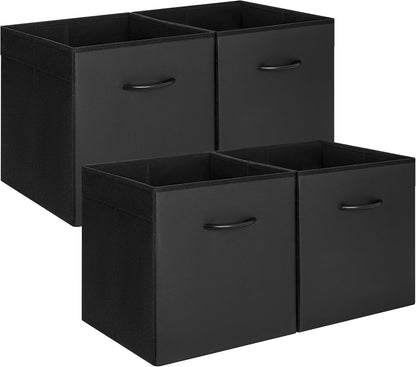 StorageWorks Black Storage Cubes - 13-Inch Leather Bins with Handle | Collapsible Organizer Baskets, 4-Pack