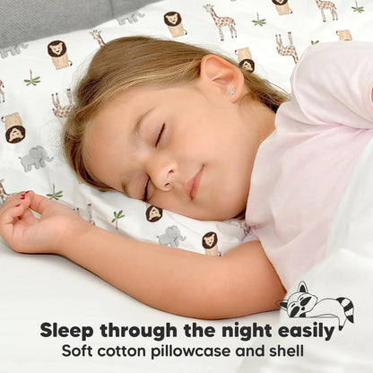 Toddler Pillow with Pillowcase - 13x18 My Little Dreamy Kids Travel Bed Pillows for Sleeping, Organic Cotton Small Pillowcase, Soft & Breathable, Machine Washable, Toddlers 2-5 years old (The Wild)