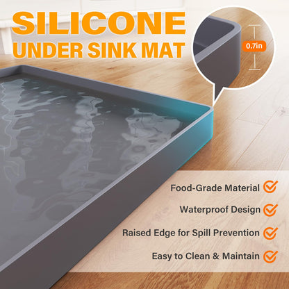 FLATO Waterproof Under Sink Mat - 22" x 19" Under Sink Liner for Kitchen & Bathroom, Under Sink Kitchen Organizers and Storage, Shelf and Cabinet Protector, Flexible Silicone Sink Drip Tray