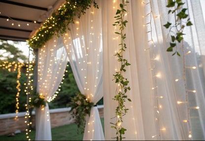 Solhice LED Curtain Lights - 20ft x 10ft Outdoor String Lights | 600 Warm White Twinkle LEDs for Wedding Decor