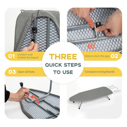Metal Foldable Tabletop Ironing Board with Iron Rest, Portable Ironing Board Small with Heat Resistant Cotton Cover, RAINHOL Mini Iron Board for Small Space and Travel, 31"x12", Gray
