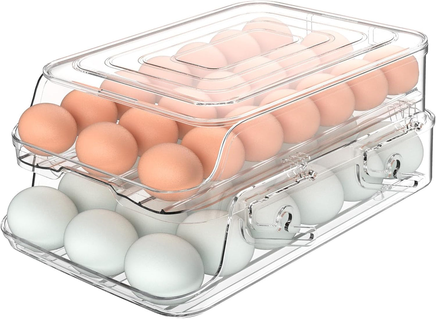 Skiennix Egg Holder - Foldable Automatic Rolling Container for Refrigerator | Large-Capacity, Clear Plastic (3 Dozen)