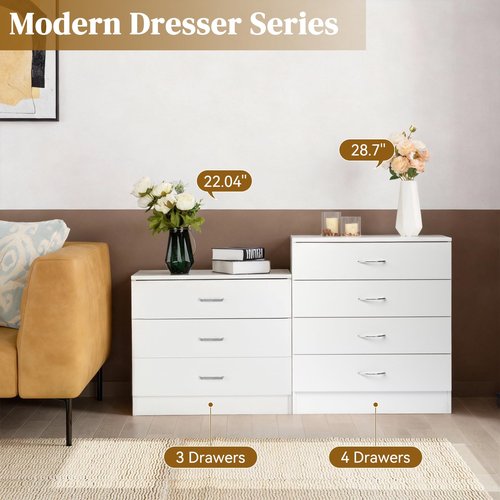 Karl home 4 Drawer Dresser for Bedroom, Small Chests of Drawers Modern Nightstand, White Dresser Chest with 4 Storage Drawers, Dressers for Nursery, Hallway, Living Room, Closet