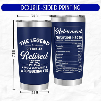 Retirement Gifts for Men - The Legend Has Retired - Retired Tumbler for Dad, Him, Man, Boyfriend, Husband - 20 Oz Tumbler Best Gift for Retirement Men, Fathers Day, Birthday, Christmas Gifts
