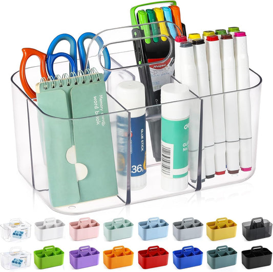 Multiuse Caddy Organizer by [Brand Name] - Portable Divided Tote Bin for Art, Makeup & More - Clear