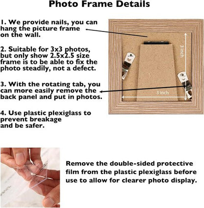 JCJMY 3x3 Picture Frame - Sturdy Rustic Brown Square Frame with Shatter-Resistant Plexiglass