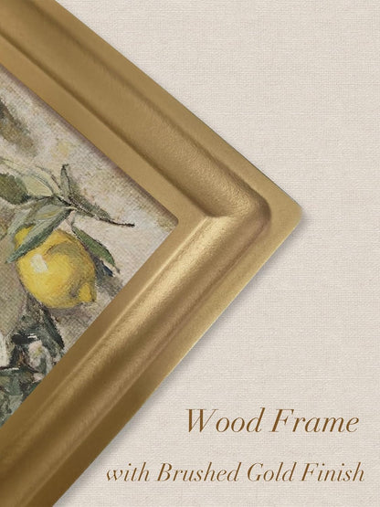TwoDays Vintage Rustic Lemon Wall Art - Gold Arched Wood Frame Canvas Picture for Kitchen & Dining Room (11" x 13.8")