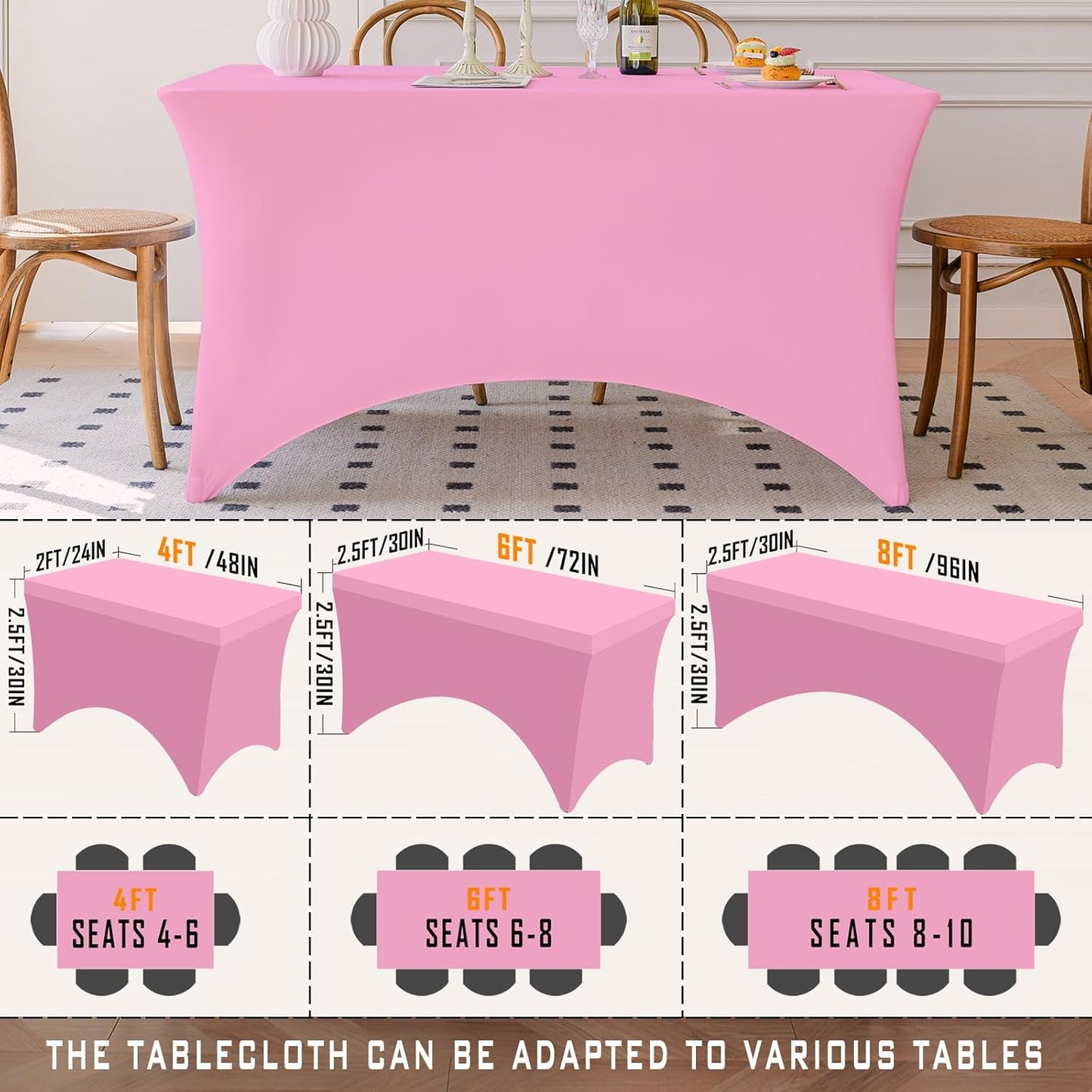Skiennix Pink 4FT Spandex Tablecloth - Fitted, Washable, Wrinkle-Free Cover for Weddings & Events