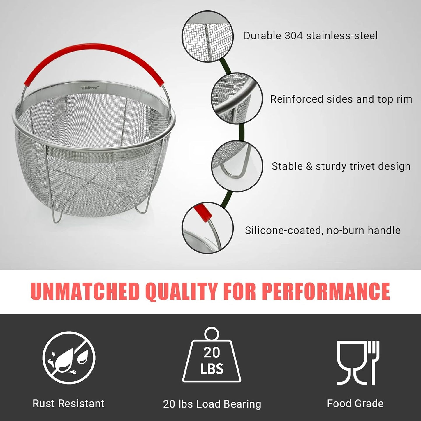 Salbree Steamer Basket - Stainless Steel Insert for 3 Qt Instant Pot | Fits 6 Qt & 8 Qt Models