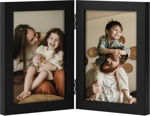 decorUhome 4x6 Vertical Picture Frame - Engineered Wood Bifold Design with Plexiglass for Tabletop Display | Black