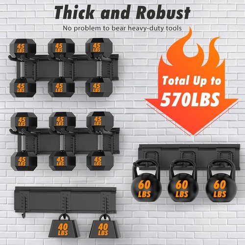 Housolution Heavy Duty Garage Wall Organizer - 64 Inch Storage System with 12 Adjustable Hooks | 570 lbs Capacity