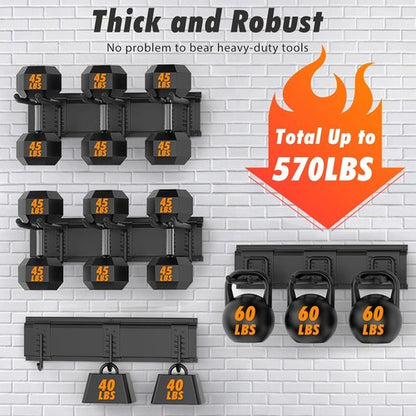 Housolution Heavy Duty Garage Wall Organizer - 64 Inch Storage System with 12 Adjustable Hooks | 570 lbs Capacity