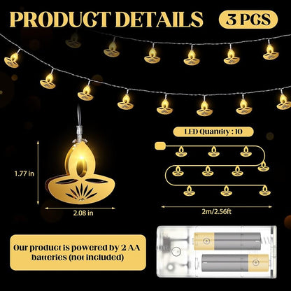 3 Pack 20 ft Diwali String Lights with 30 Warm White LEDs