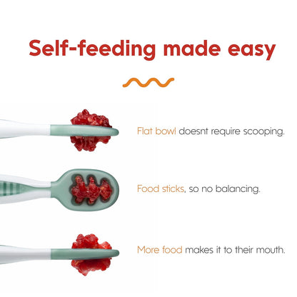 NumNum Baby Spoons Set - Silicone Pre-Spoon GOOtensils for Baby Led Weaning | 2 Teething Spoons + Travel Case, Blue/Navy