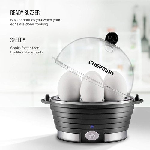 Chefman Egg Maker - Rapid Poacher & Vegetable Steamer | Makes Up to 6 Eggs, BPA-Free, Black